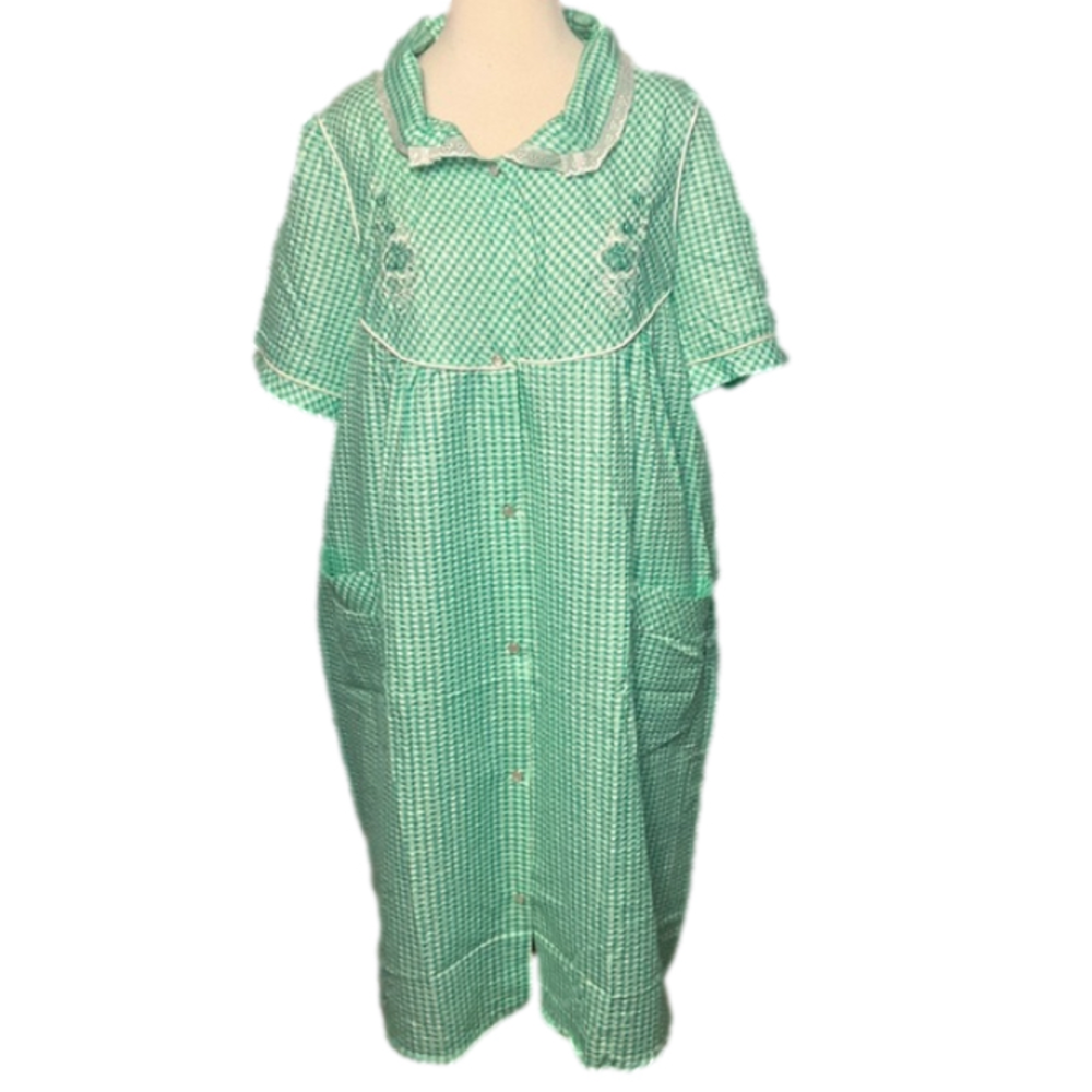 NWT Lati Fashion House Dress Green Gingham Pearl Snap Front XXXL